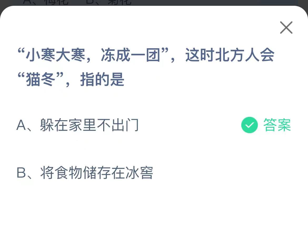 《支付宝》冻成一团北方人会猫冬指2023年1月5日最新答案
