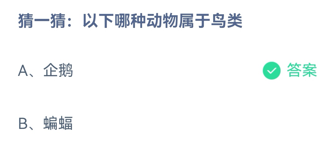 《支付宝》哪种动物属于鸟类2023年2月6日最新答案