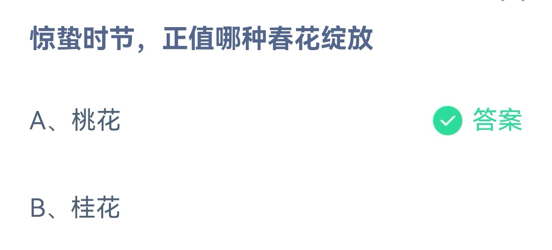 《支付宝》惊蛰时节正值哪种花绽放2023年3月6日最新答案