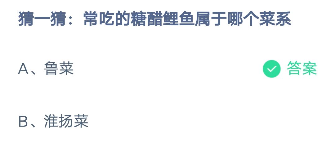 《支付宝》糖醋鲤鱼属于哪个菜系2023年3月14日最新答案