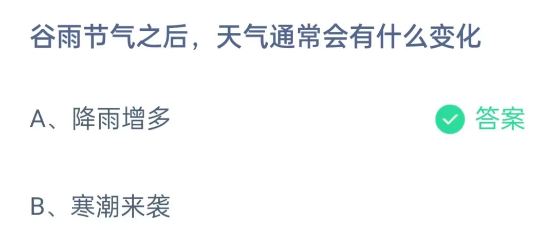 《支付宝》谷雨节气之后天气会有什么变化2023年4月20日最新答案