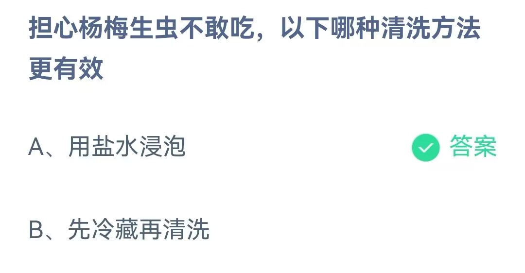 《支付宝》担心杨梅生虫不敢吃哪种清洗方法有效2023年5月30日最新答案