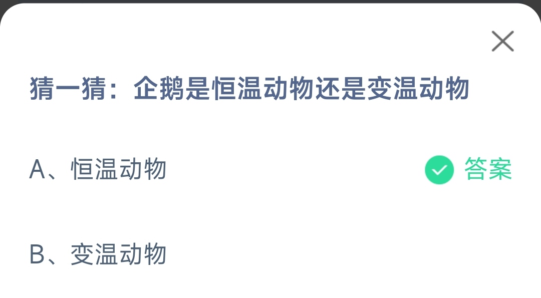 《支付宝》企鹅是恒温动物还是变温动物2023年6月8日最新答案